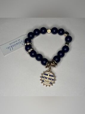 Periwinkle By Barlow Blue Bead Stretch Bracelet Nautical‎ Anchor Cross Charm NWT